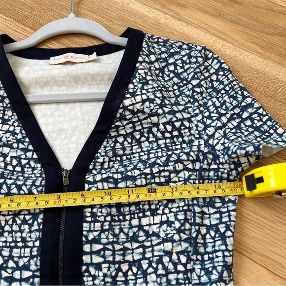 Tory Burch Geometric Print Zip Front Ponte Dress Blue Stretch xs designer spring - Picture 6 of 9